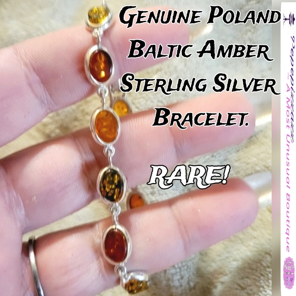 Flash Sale POLAND Baltic Amber Oval Link Bracelet 10g VTG Sterling Silver POLAND